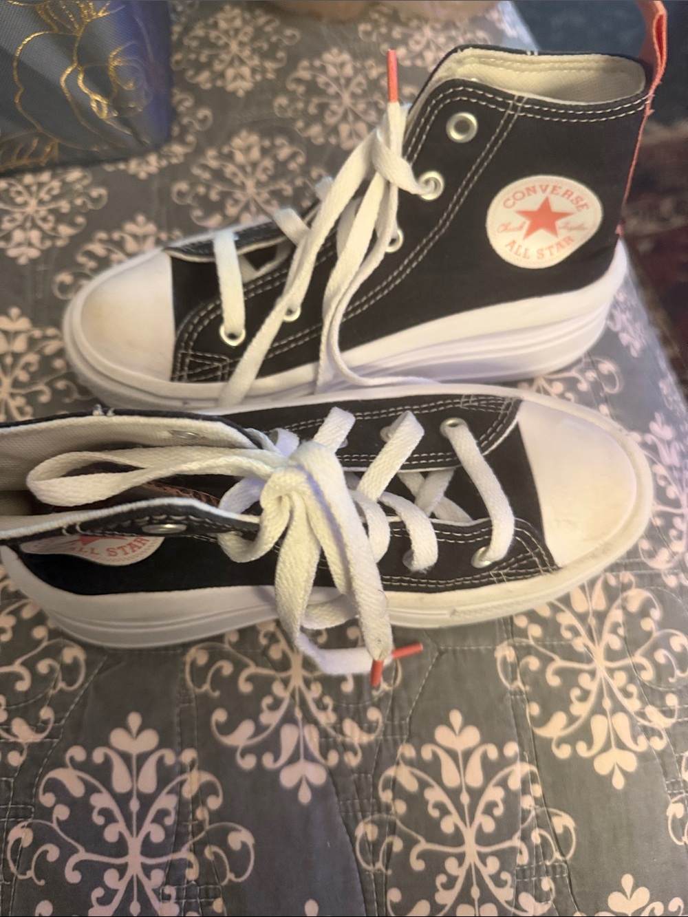 Converse Kids Black and White High-Top Sneakers with  Pink Star Badge